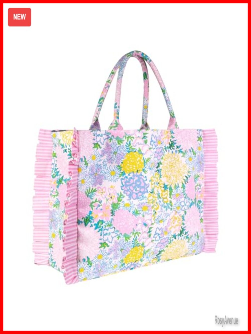 Lilly Pulitzer Ruffle Tote Bag Cotton Canvas Shoulder Beach Carryall